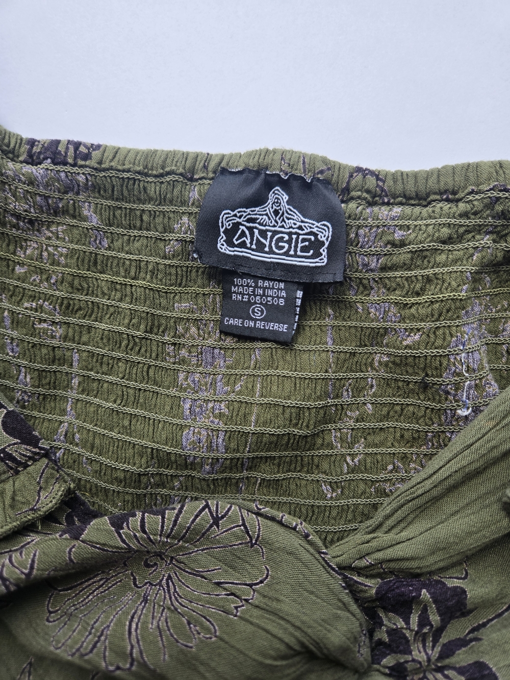 Angie Olive Green Dress with Black Floral Accents And Keyhole Small - Picture 3 of 5